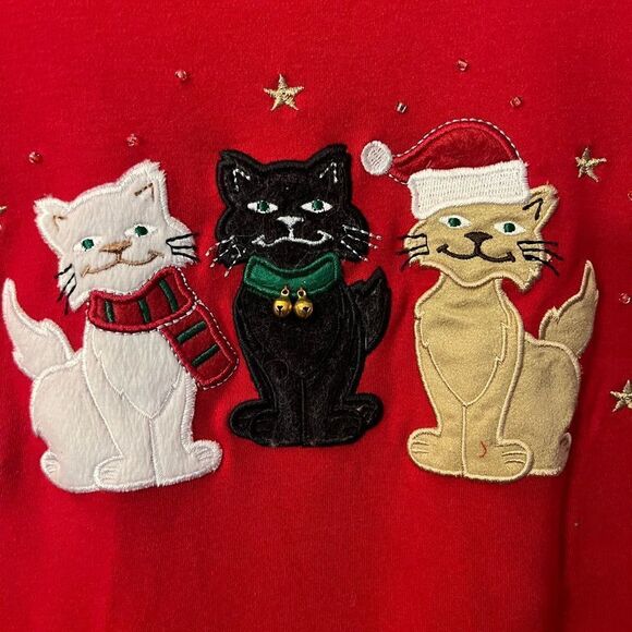 Studio Joy women’s Cat Christmas Long Sleeve top. Size Large. - Picture 2 of 6